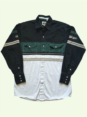 Vintage 90s Cumberland Outfitters Southwest Aztec Colorblock Pearl Snap Medium